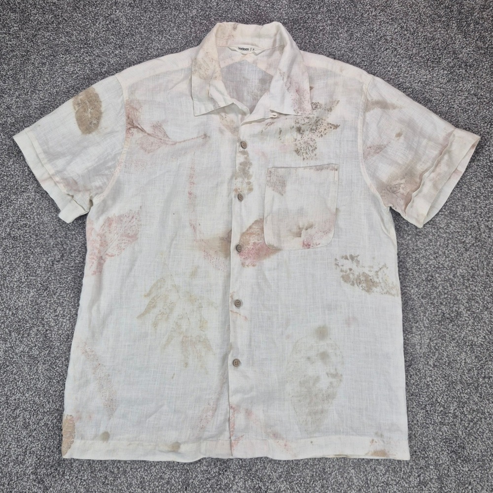 3sixteen Hemp Shirt Mens Small Hand Dyed Leaf Transfer Print Neutral